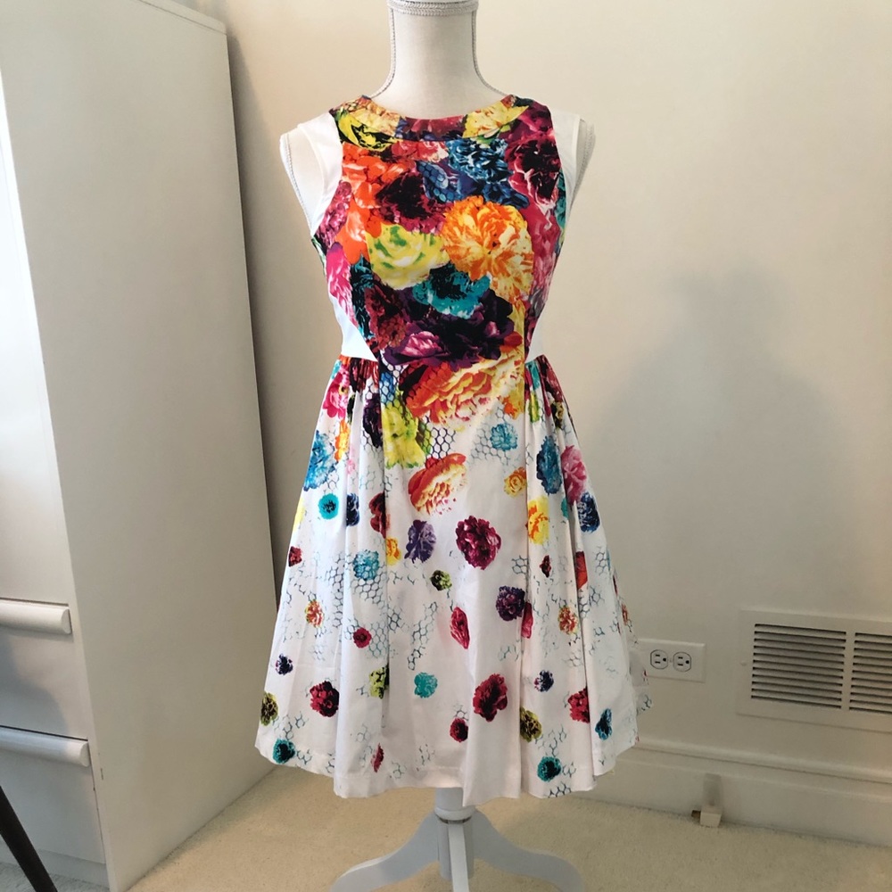 Multicolor floral fit to flare dress